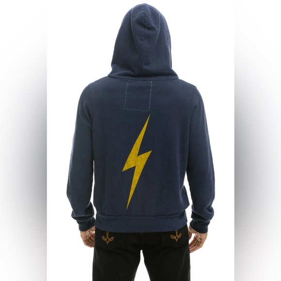Aviator Nation Navy Blue Hoodie with Yellow Lightning Bolt Sz L - Picture 3 of 11
